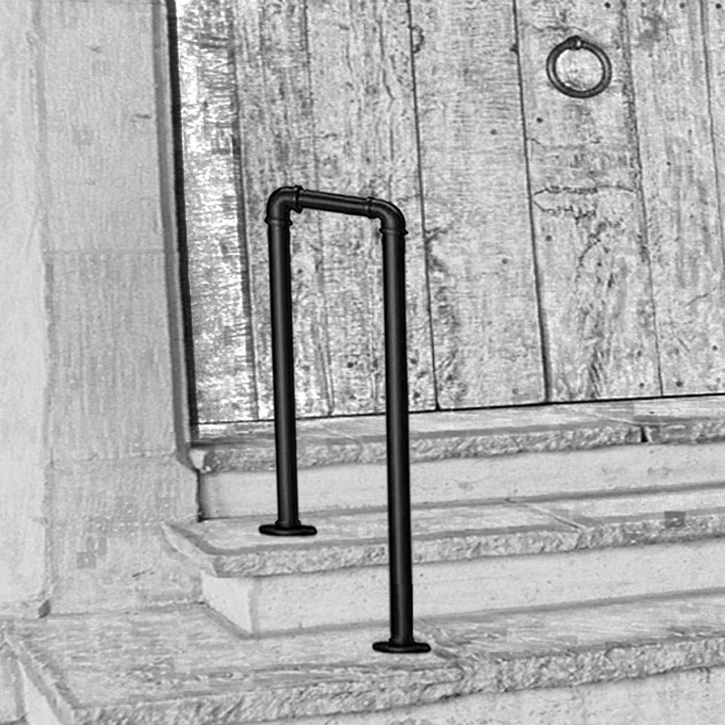 Rampe d'escalier industrielle en fer forgé noir mat pour 2 ou 3 marches