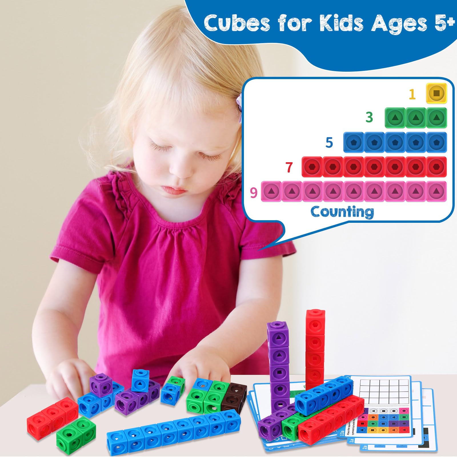 Juego de 318 cubos de construcción de cubos de conteo de matemáticas con tarjetas madre de enlace, bloques de conteo manipulativos matemáticas preescolares juegos de contador de matemáticas 3