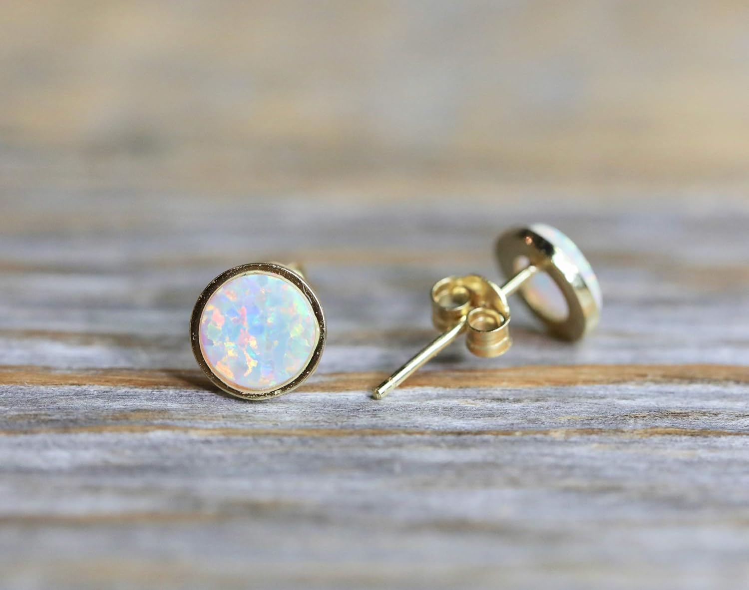 White Opal Stud Earrings- 7mm- October Birthstone-Women's Jewelry Gift Idea-Stocking Stuffer-Holiday-Handmade by Nadean Designs - Image 5