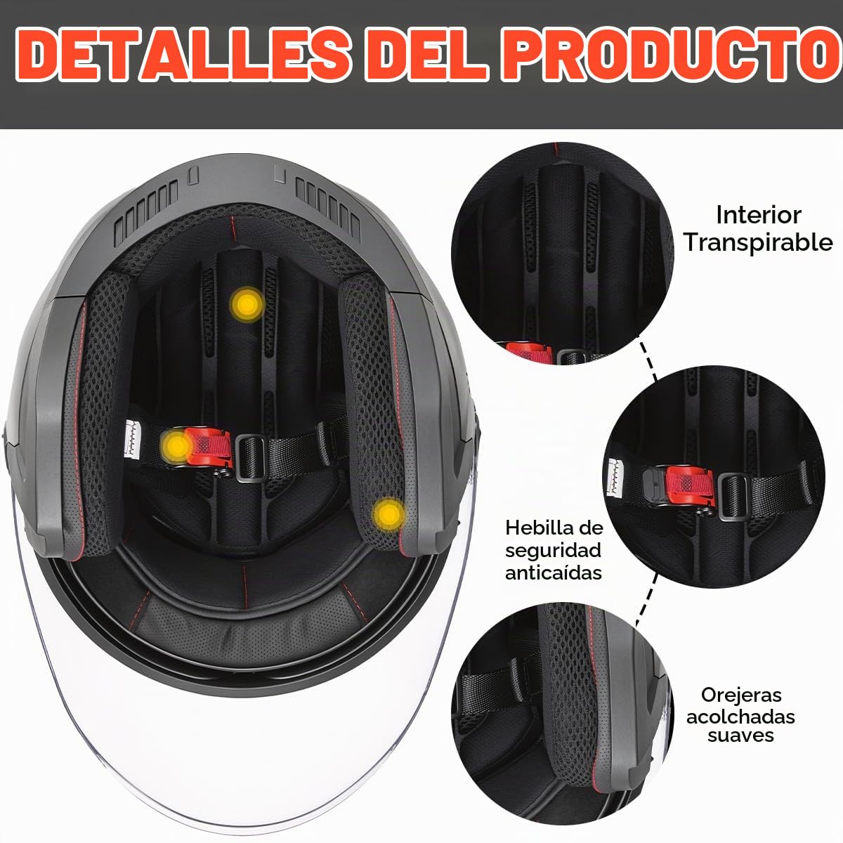 MOCOERL Cascos Jet para Hombre y Mujer Casco de Motocicleta Casco Scooter Doble Visera Homologación ECE2206 Negro Adulto Vintage 3/4 Casco