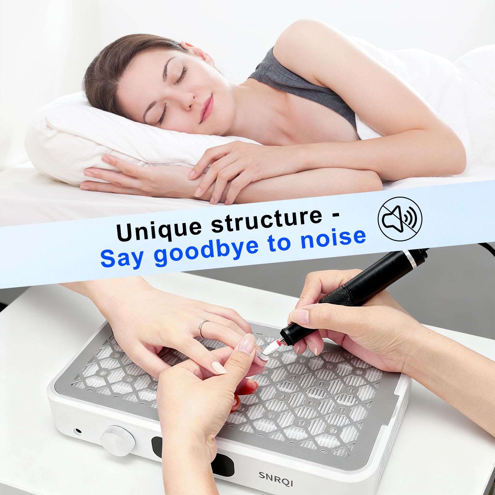 Aspirador Profesional de Polvo para Uñas, Aspirador de uñas 7000 RPM, Extractor de Polvo de Uñas Potente Doble succión de 120W con Filtro, Velocidad Regulable Aspirador Manicura para uñas