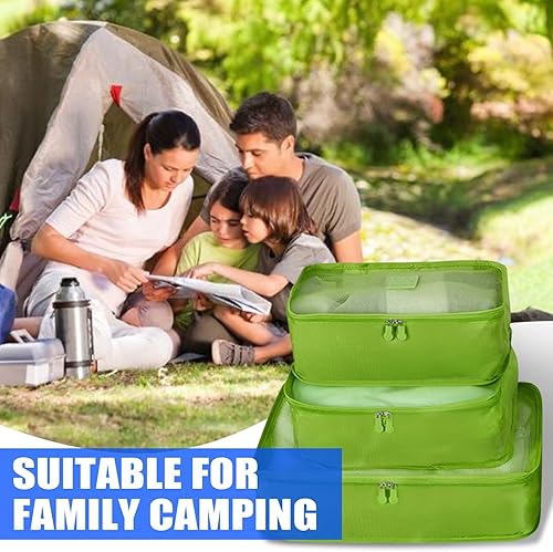 Miniatura 7 de Juego de 3 cubos organizadores de viaje, bolsas de compresión de viaje, cubos de equipaje para maletas, accesorios de viaje (verde)