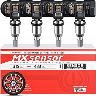 Autel TPMS Sensor MX-Sensor, 2in1 Dual Frequency (315MHz + 433MHz) OE-Level Pressure Monitoring System Sensor for 99% Vehicles, SAE Standard J1205/J1206/J2657 (Press-in, Metal Valve, Pack of 4)
