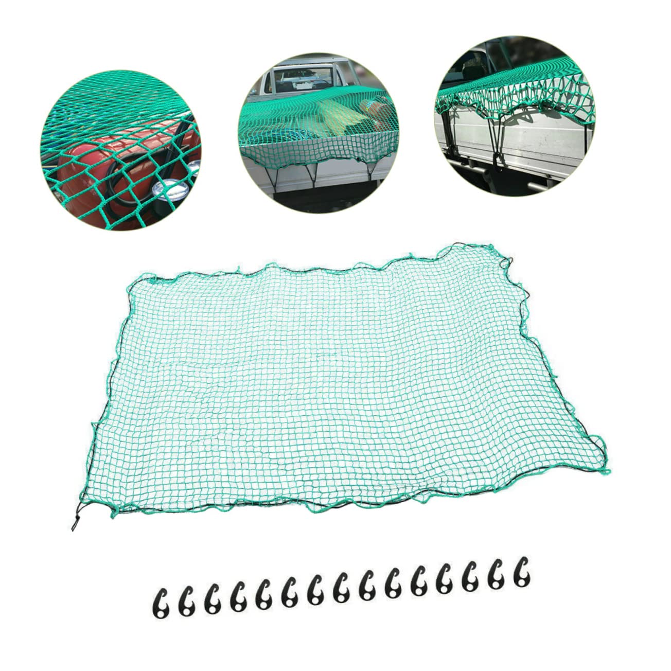 Mikikit Rete Cargo per Camion e Pickup Rete Resistente Nylon con Ganci e Corda Fissaggio per Trasporto Sicuro Carichi e Accessori per