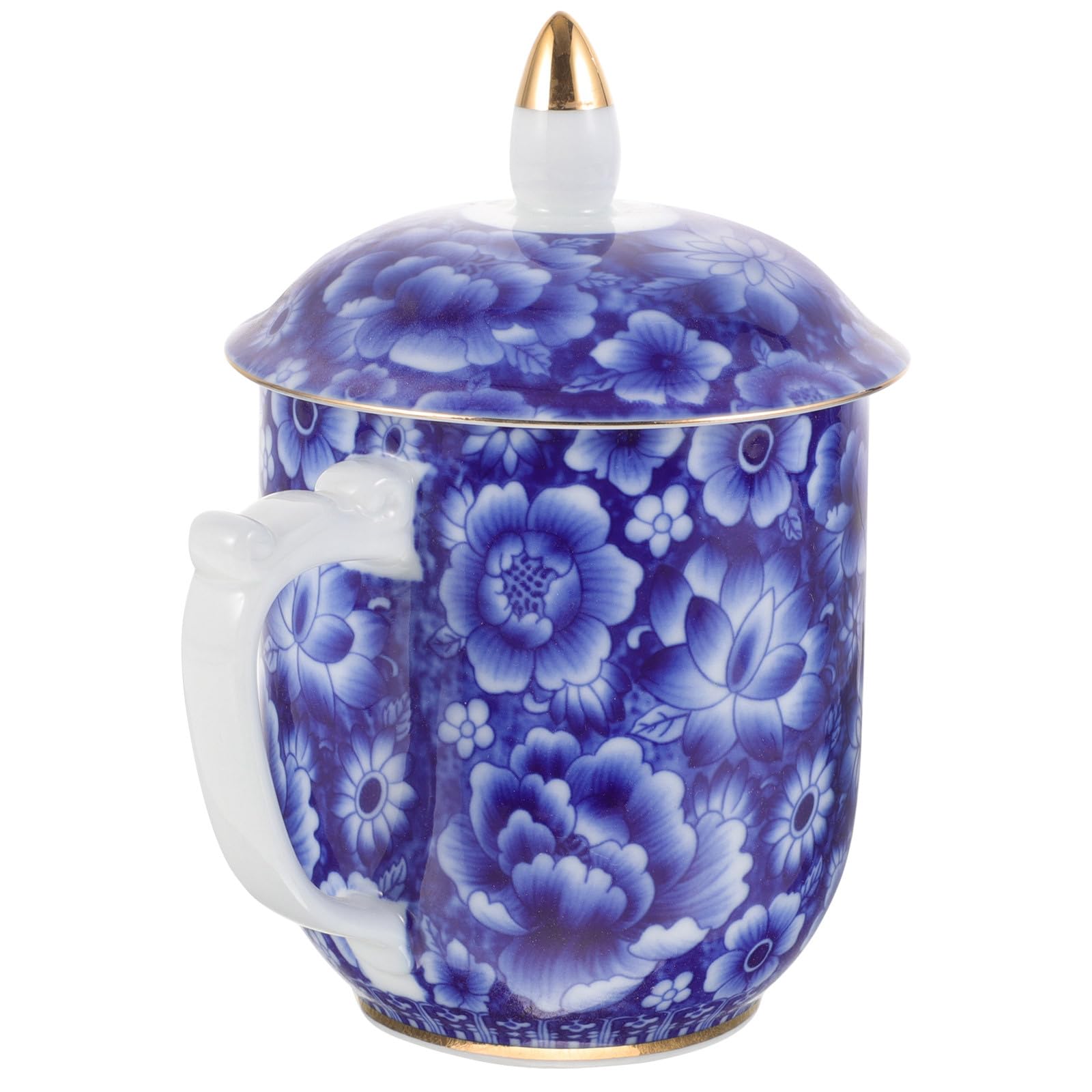 Vintage Teetasse mit Deckel aus Keramik Teebecher mit Feiner Verarbeitung und Angenehmem Griff für Büro und Täglichen Gebrauch