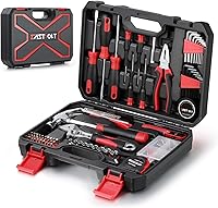 Eastvolt 128-Piece Home Repair Tool Set with Toolbox - Essential DIY Hand Tools for Homeowners EVHT12801 Black/Red