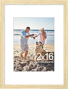 decorUhome 12x16 Picture Frame, Display 8.5x11 Certificate with Mat or 12x16 Poster without Mat, Wall Mounting Photo Frame, Natural, 1 Pack