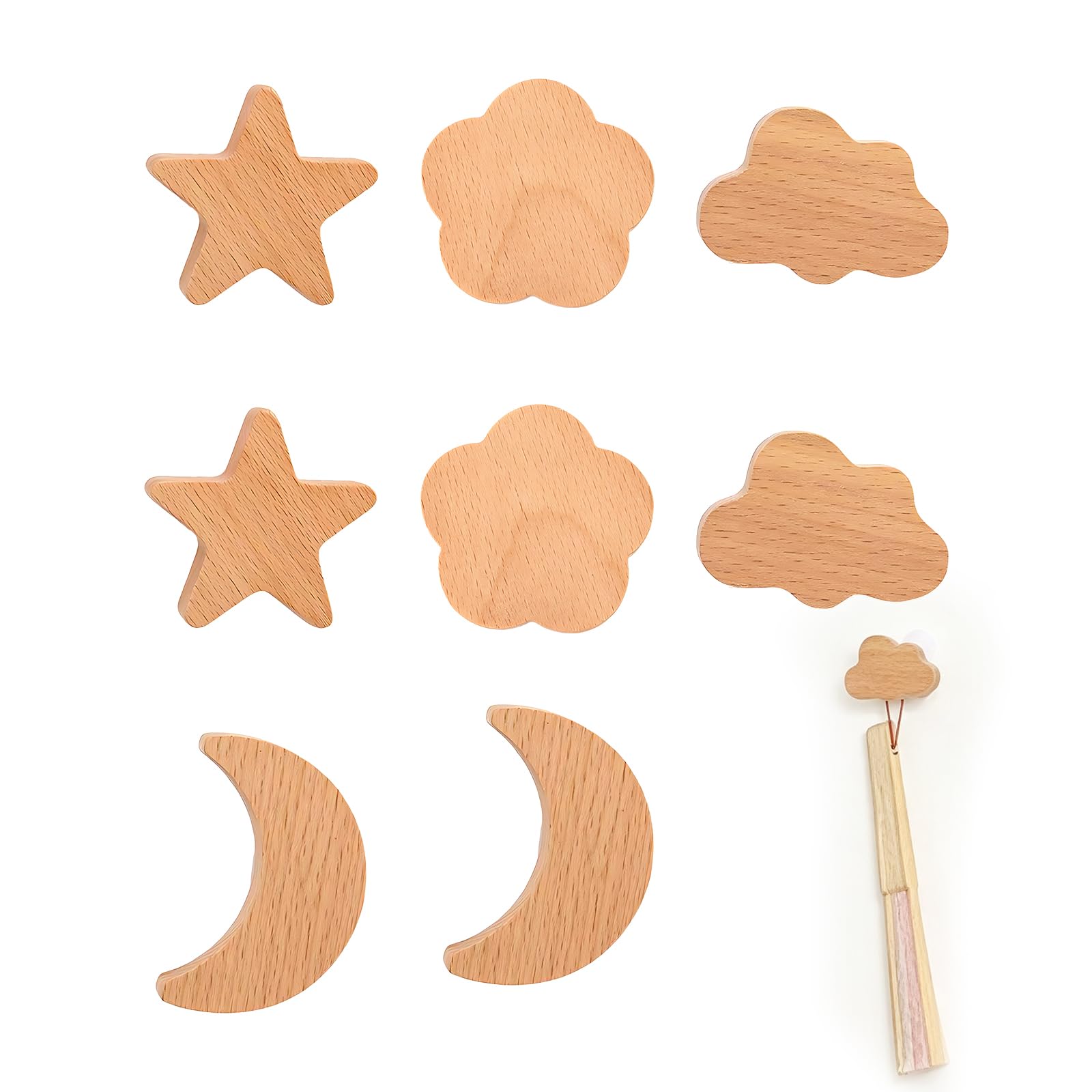 FEIHS 8 pcs Cloud Shaped Wooden Knobs,Sturdy and Durable
