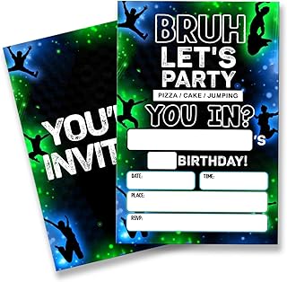 Jump Birthday Invitation Supplies with Envelopes Set of 20 Bruh Birthday Party Invitation Fill in Blank, Double Sided