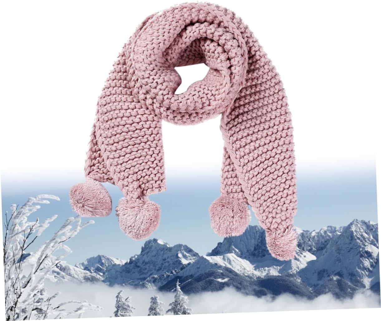 Cute Cable Knit Scarf Boys and Girls Woolen Warm Scarf Fuzzy Ball Chenille for Winter Outdoor (size)