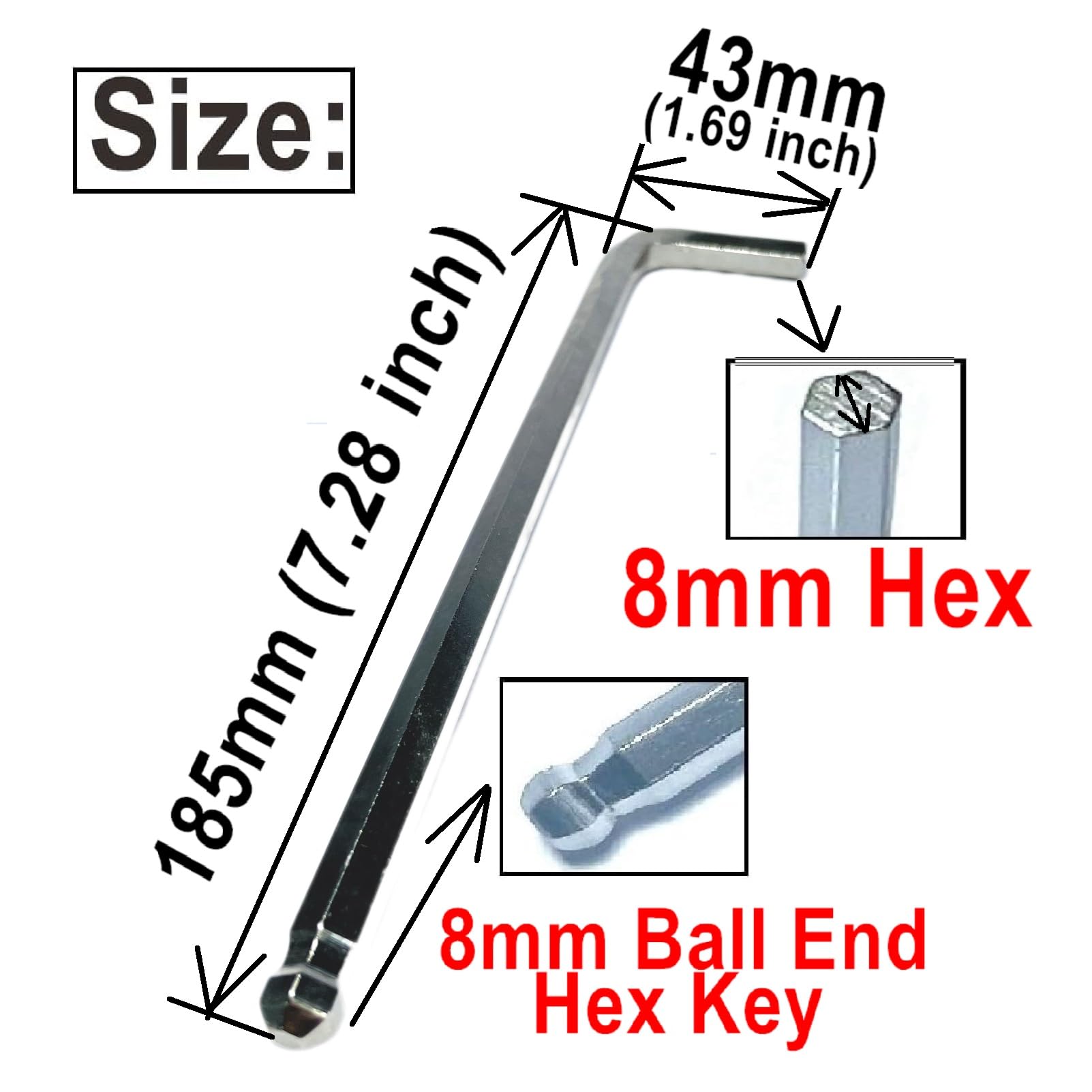 10-teiliges 5-mm-Kugelkopf-Inbusschlüssel-Set, 5-mm-Sechskantschlüssel-Set, 5-mm-Kugelkopf-Sechskantschlüssel, Inbusschlüssel, L-förmiger Sechskantschlüsselsatz mit langem Arm (8 mm)
