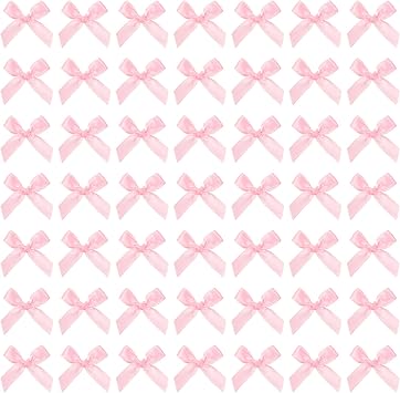 Mini Pink Bows 50 Pcs Satin Ribbon Bows 4x4cm Little Bows DIY Satin Bows Pink Ribbon Mini Bows Cute Small Bows for Craft Sewing Scrapbooking Christmas Party Wedding and Gift Wrapping