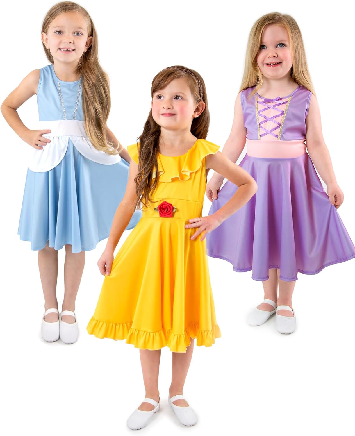 Little Adventures Trio Classic Princess Costume Dress Set - Machine Washable Pretend Play (Size 4 Small)