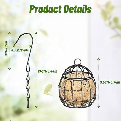 Miniatura 10 de Comedero de sebo de 8 piezas, comedero de bolas de sebo para colgar en el exterior, comedero de pájaros colgante de metal con ganchos, comedero de