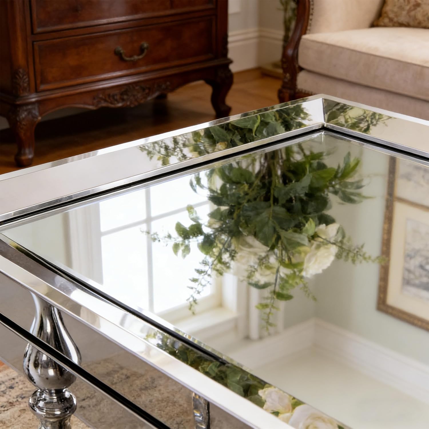 Chende Large Living Room Wall Mirror with Angled 2" Stainless Steel Frame, 24"x 52" Rectangular Decorative Mirror for Bathroom, Entryway, Fireplace Mantle, Modern, Horizontal/Vertical Hanging