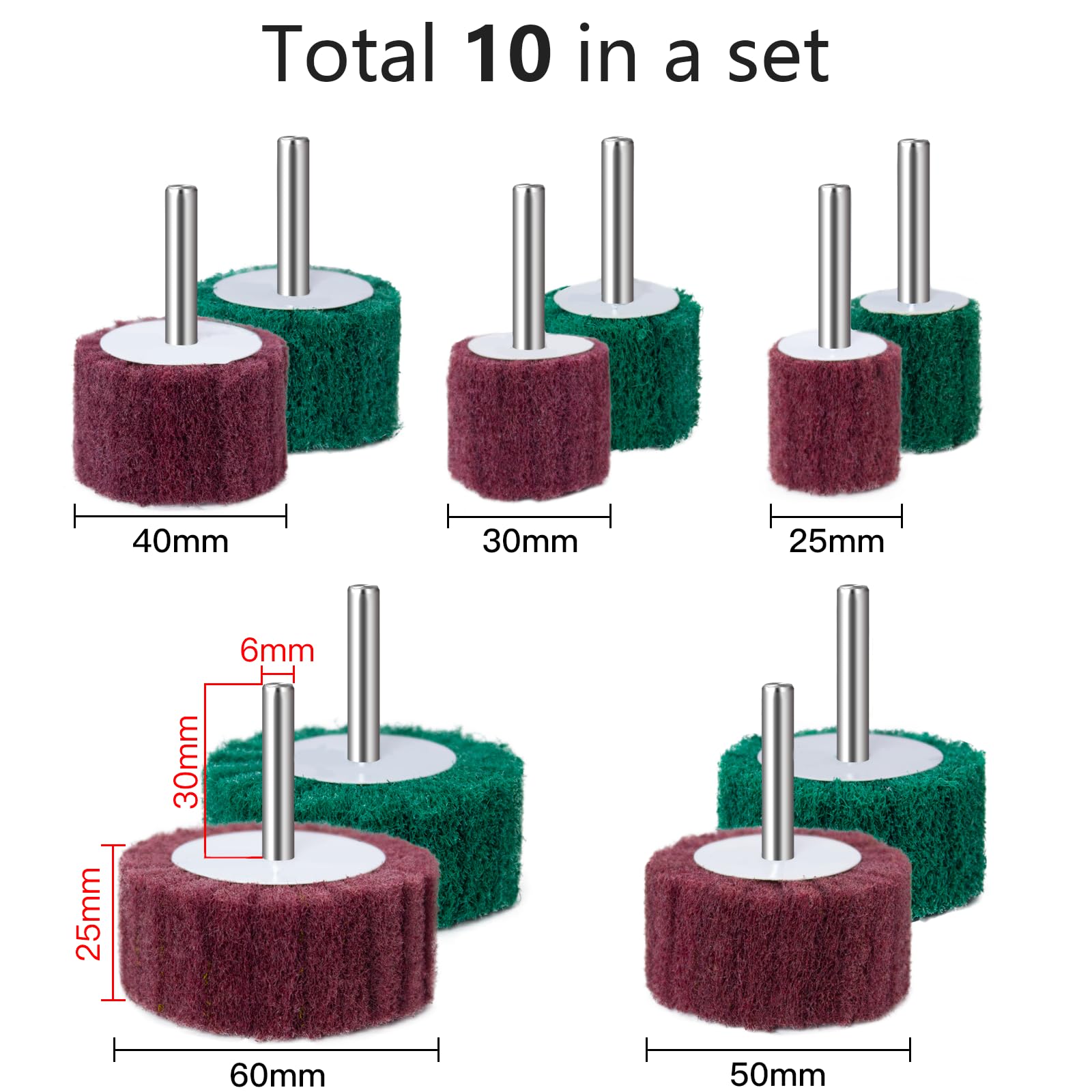 FEIHU Meules en mousse pour perceuses électriques - Roue Abrasive - Têtes de ponçage - Nettoyage et décapage de toutes les surfaces en bois et en métal - Lot de 10