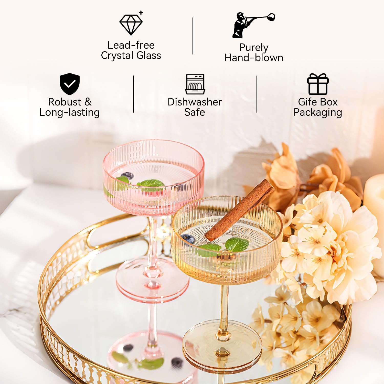 Pastel Light Colored Coupe Glasses Set of 6 for spring summer|9 oz martini Glasses |Colorful Cocktail Glasses Set,Colored Coupe Glass,Champagne Coupe Glasses for Cocktail,Martini,Champagne