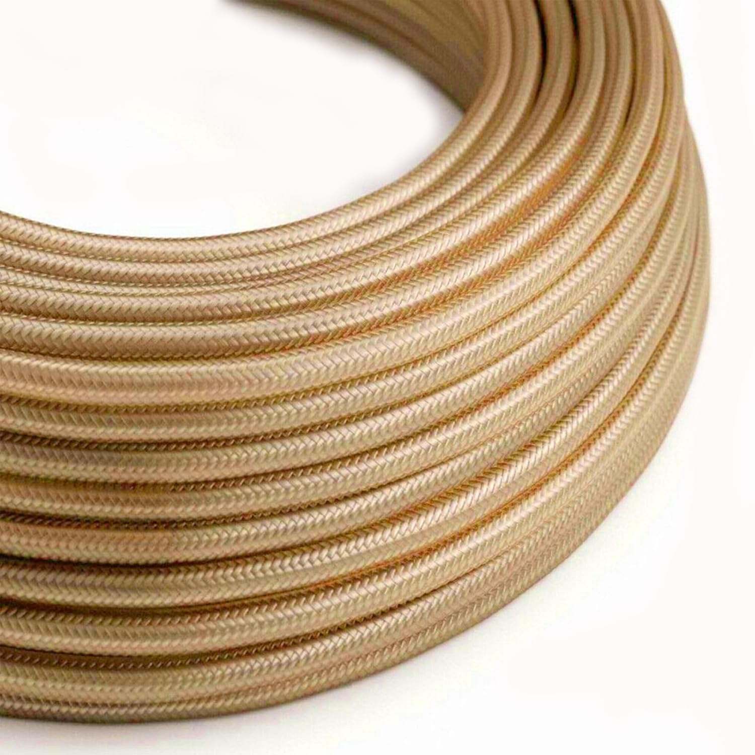 5Meters 3 Core Round Vintage Fabric Braided 0.75mm Flex Flexible Cable Electrical Wire for DIY Lamps Industrial Pendant Lights Lighting Appliances (Light Gold)