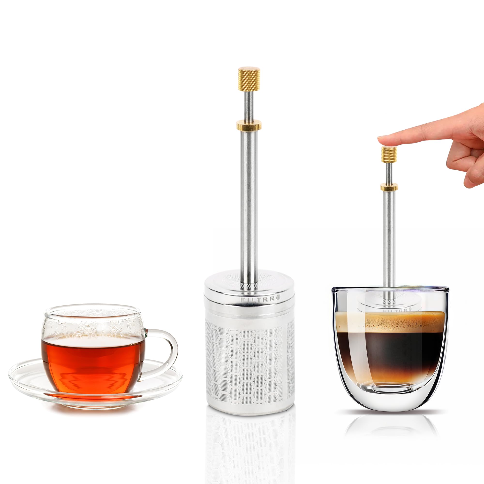 Prensa de filtro portátil de acero inoxidable para café y té, filtro reutilizable sin papel
