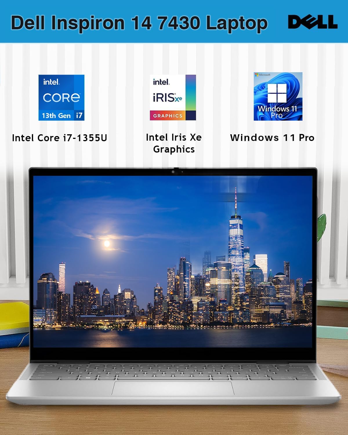 Dell Inspiron 7430 2 in 1 Laptop Computer, 14” FHD Touchscreen, Intel 10-Core i7-1355U, 16GB DDR5 RAM, 1TB SSD, Windows 11 Pro, Fingerprint Reader, Backlit Keyboard, Wi-Fi 6E, Webcam, Thunderbolt 4