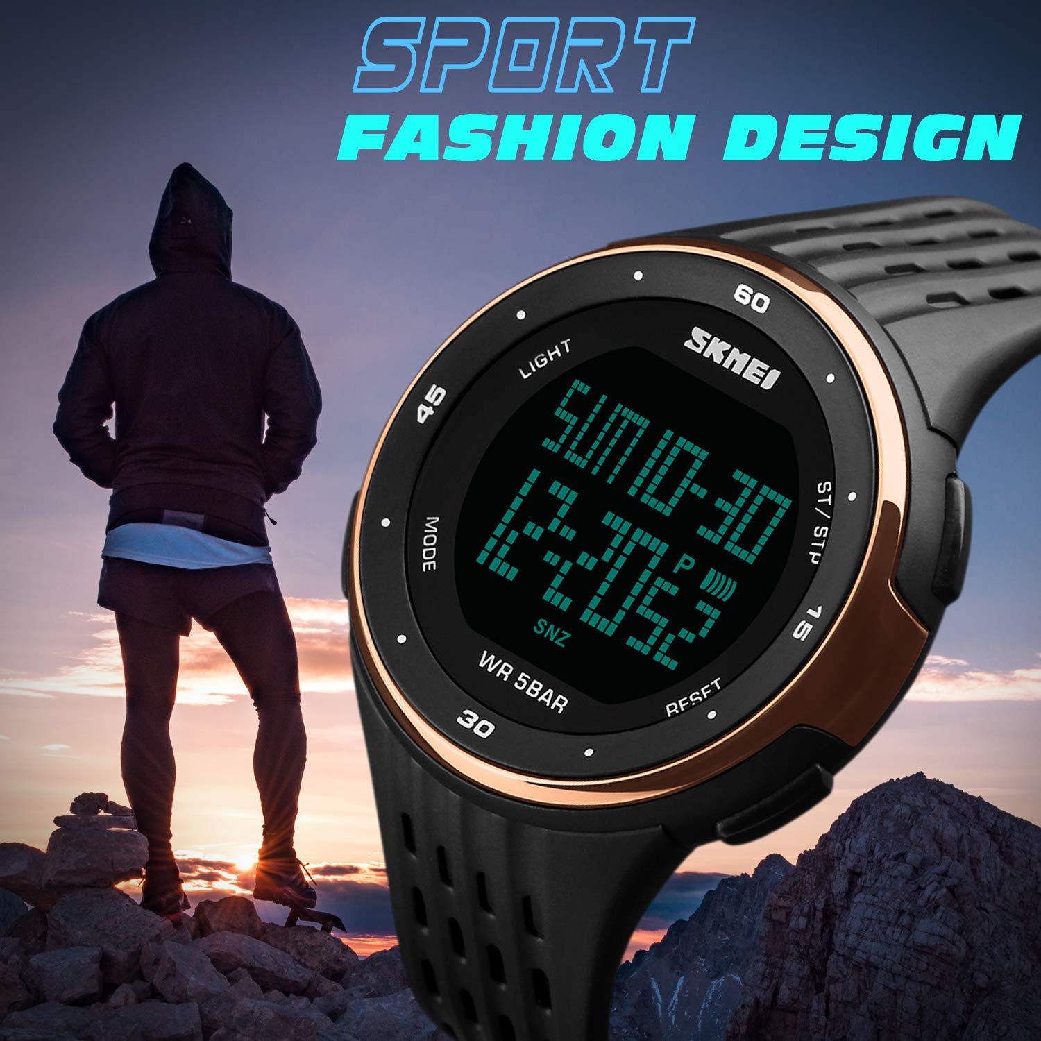 JewelryWe Reloj Digital Deportivo para Hombres, Tiempo Dual Multifunciones Reloj Grande, 5ATM Impermeable Relojes para Aire Libre, Regalo para Chicos Adolescentes