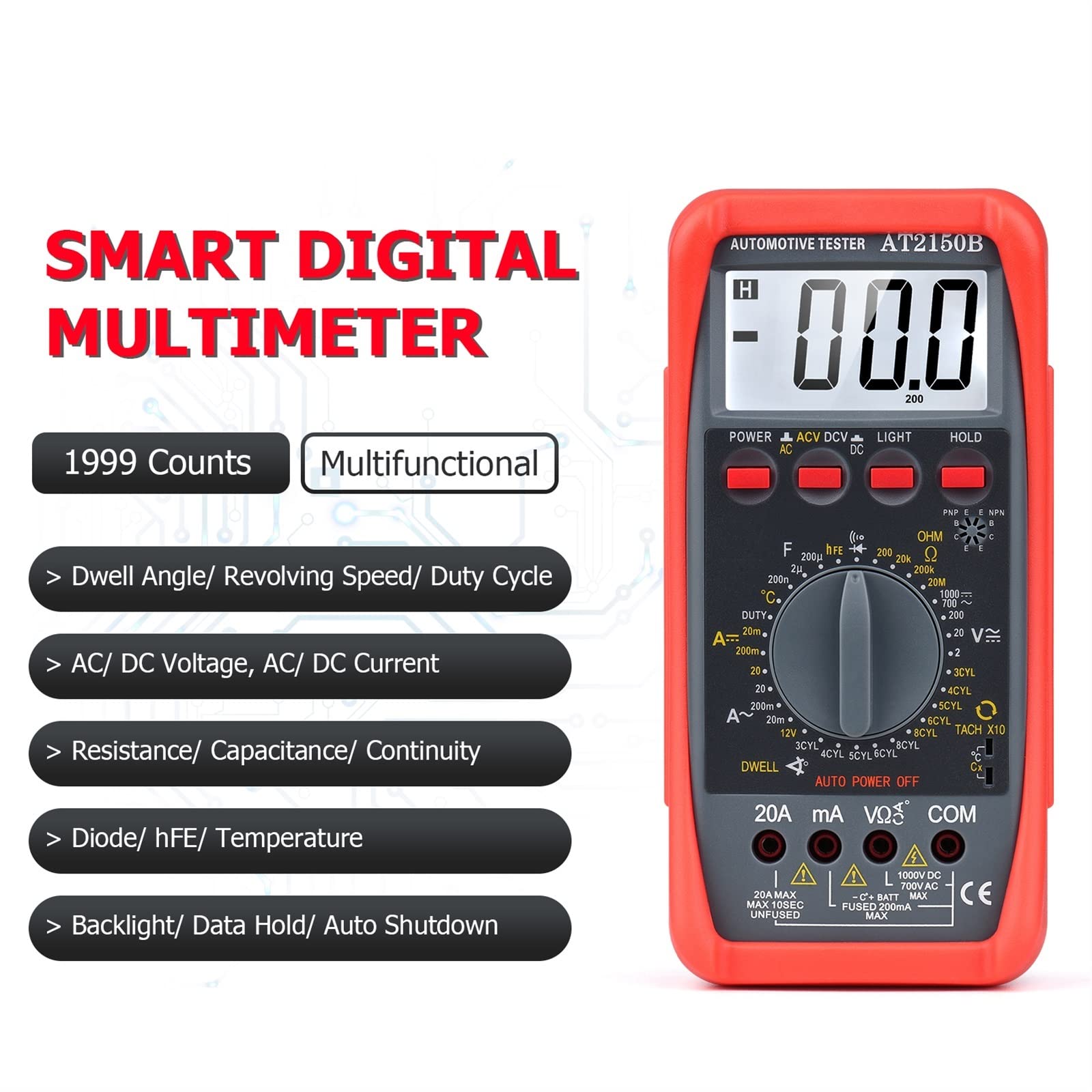 Multimetro Digitale Intelligente Ricaricabile Multimetro Digitale Intelligente 1999 Conta l'amperometro del voltmetro del Tester Elettrico retroilluminato LCD