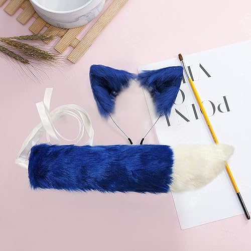 Miniatura 5 de Diadema hecha a mano con orejas de lobo de zorro y cola de piel sintética para Halloween, cosplay, fiesta, accesorios de disfraces