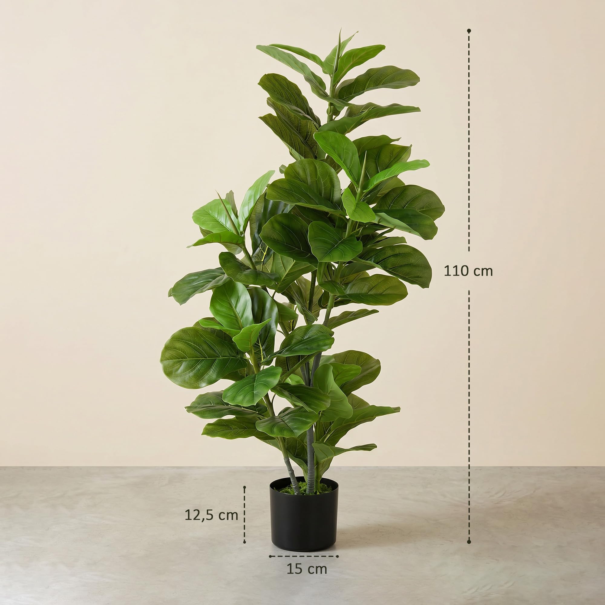 HOMCOM Planta Artificial Decorativa 110x15 cm Árbol Artificial de Ficus con 90 Hojas y Maceta para Interior Decoración para Sala de Estar Oficina Verde