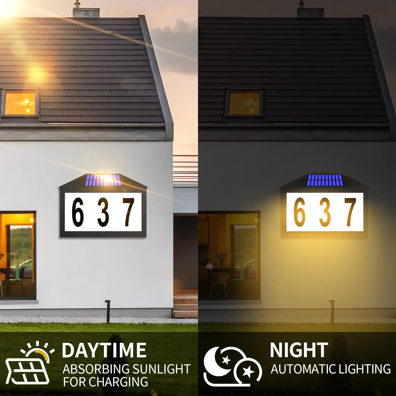 Solar-Hausnummern, beleuchtete Solar-Adressnummer mit Fernbedienung, wasserdicht, RGBW-Farbwechsel, Adressschild, solarbetrieben, für Straßen-, Hof-, Hausbriefkasten