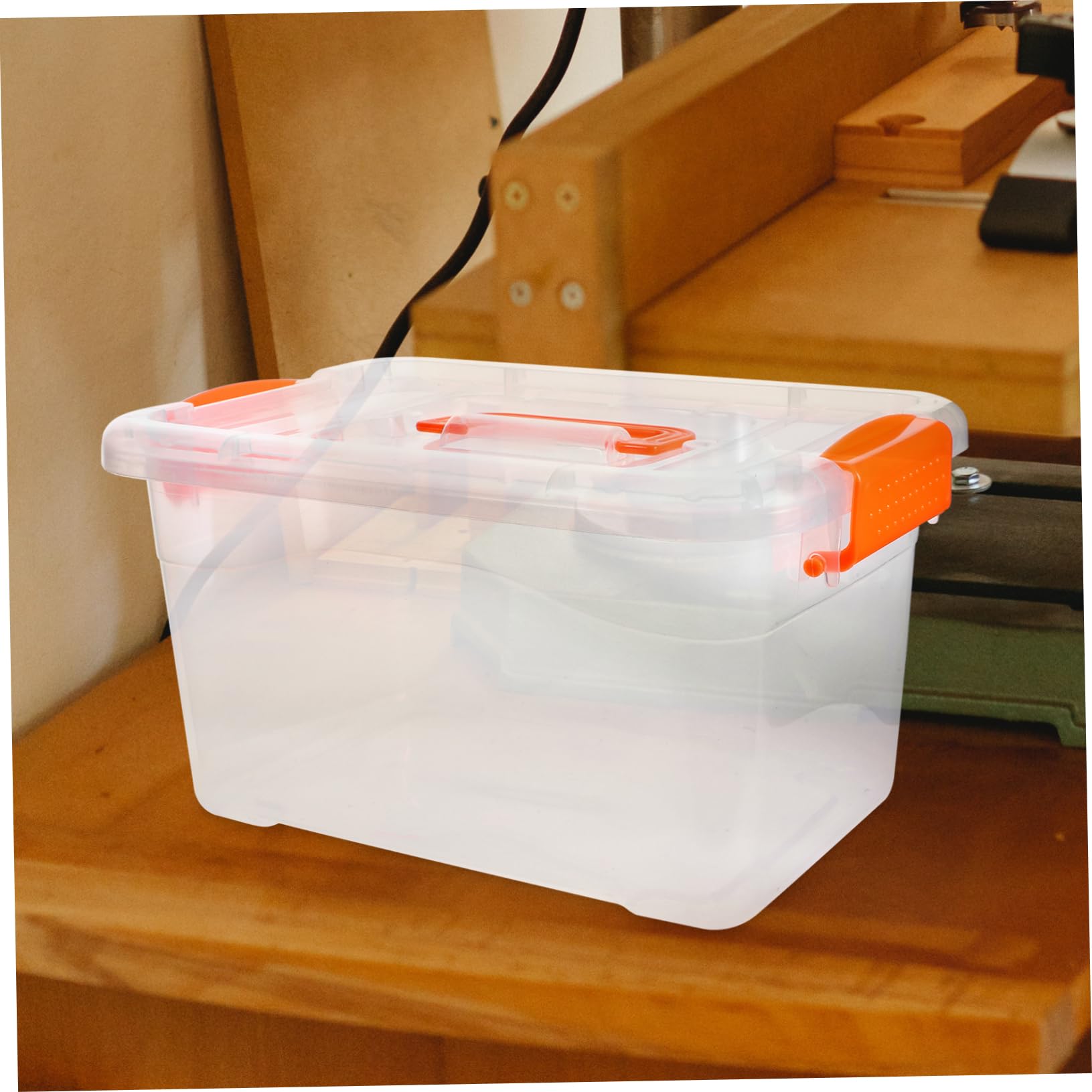 Cajas de Almacenamiento Tapa 3 Litros Resistentes Transparentes Naranja Asa para Cocina y Oficina Set 6 Unidades Apilables Reutilizables Organizadores Prácticos