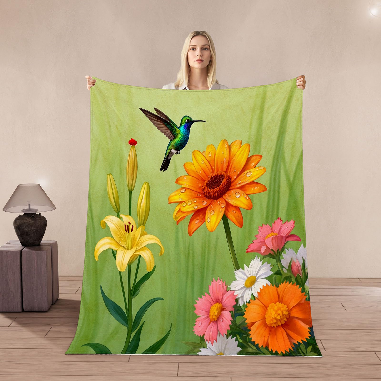 Couverture colibri 3D plaid microfibre 100x130cm chaud couvre-lit polaire fleurs et flanelle