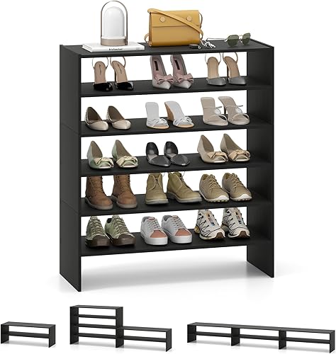 Miniatura 12 de Giantex zapatero vertical 3 en 1, organizador de almacenamiento de zapatos de 6 niveles con diseño apilable para 18 pares, estante de zapatos de