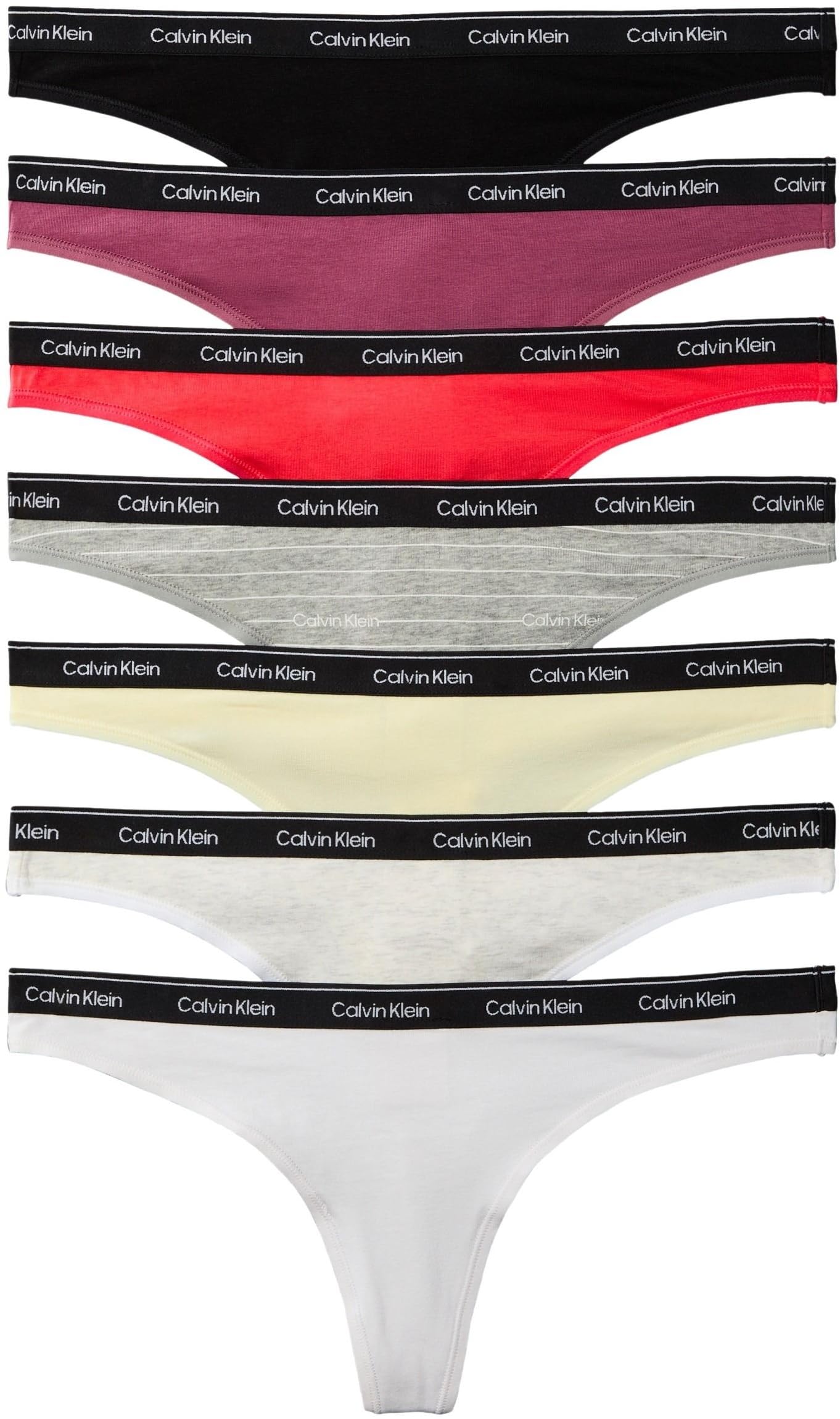 Calvin Klein Women THONG 7 PK RED (Blck/PrSrbt/ICNLGSTRP GRYHTHR/SnwHt) L