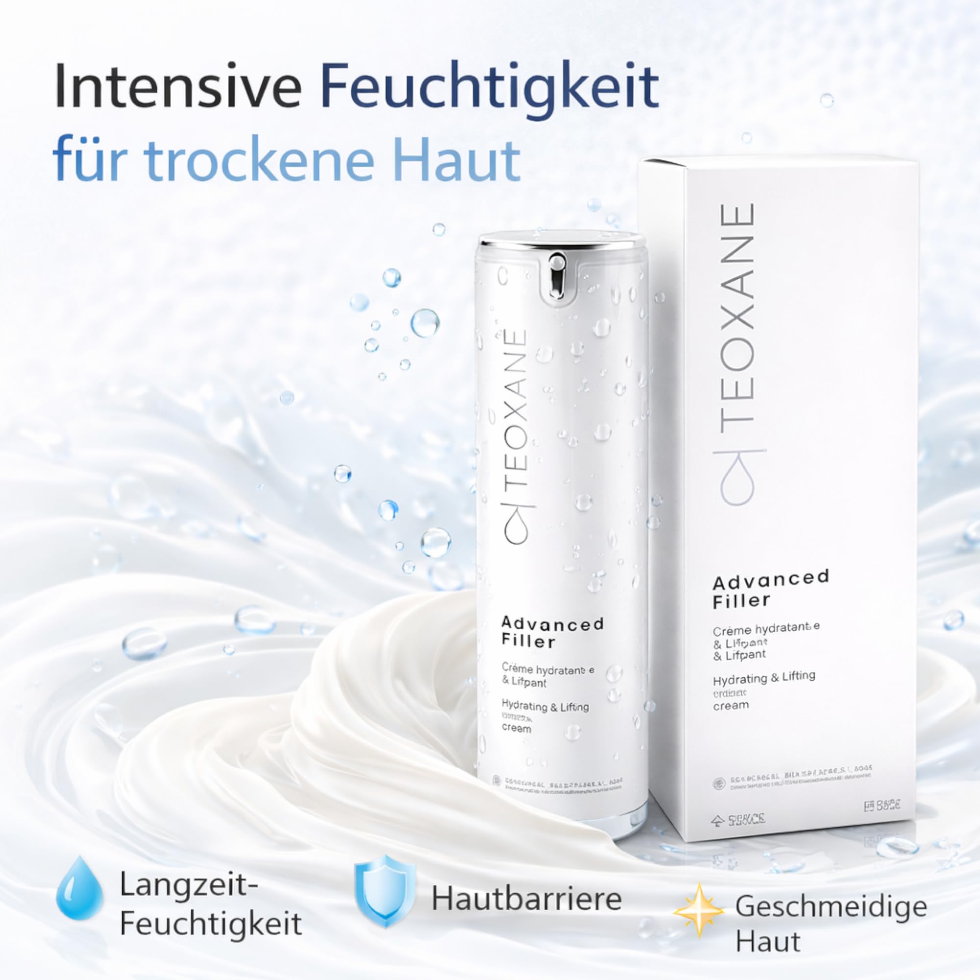 TEOXANE Advanced Filler Creme trockene Haut – Hyaluron Gesichtscreme Anti Aging, feuchtigkeitsspendende Faltencreme, aufpolsternde Gesichtspflege, regenerierende Dermokosmetik, MATRIXYL 3000, 50ml