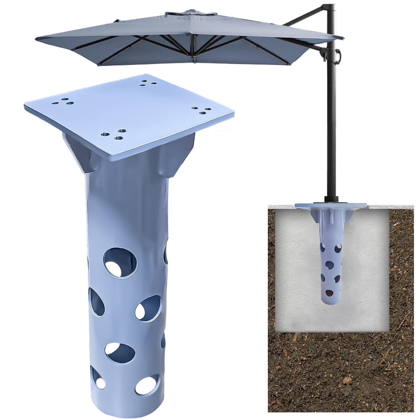 Base Universale per Ombrellone da Incasso, Piastra di Base in Acciaio Antiruggine, Stabilità Elevata, Portata >1000kg, Ideale per Giardini, Piscine e Aree Ricreative all'aperto