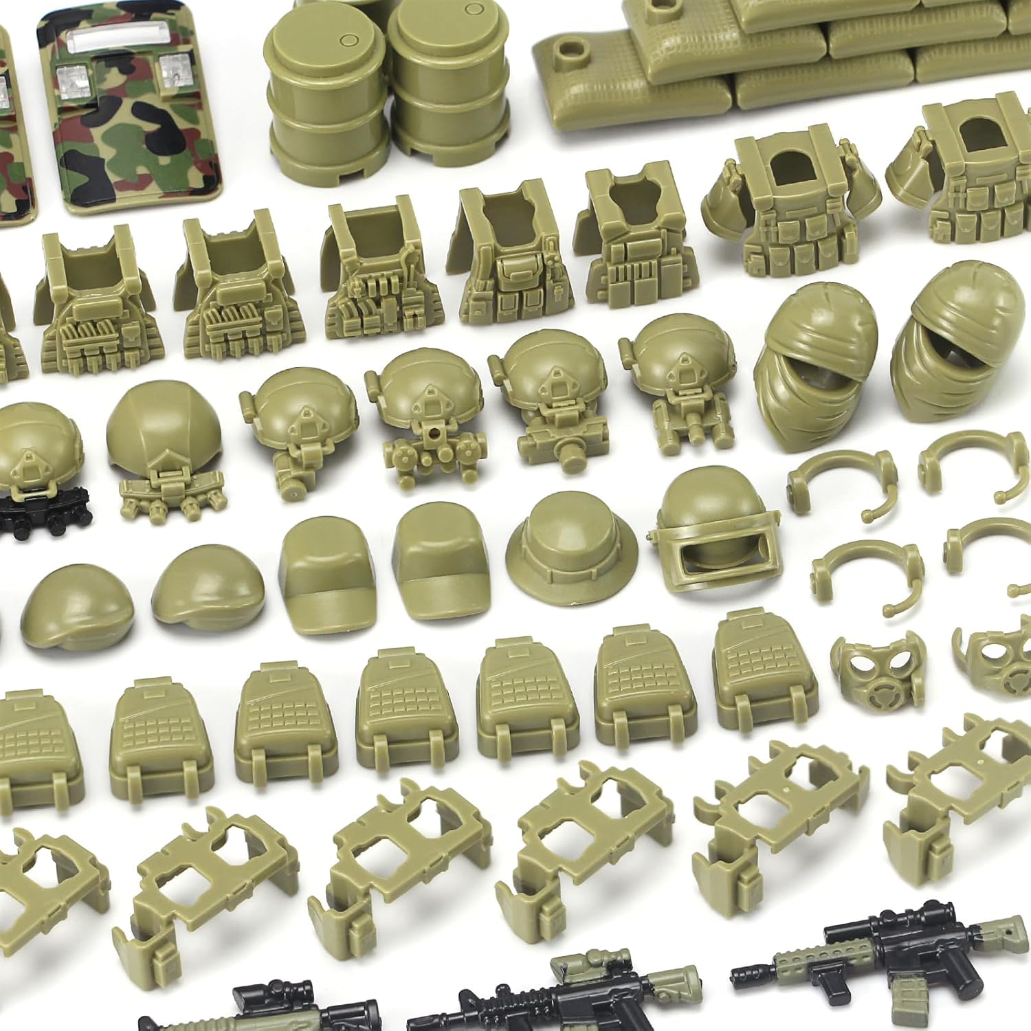 Military Weapons Pack with Shipping Cargo Container Army Equipment Helmet Armor 325Pcs Various of Military Accessories Building Block Toy Compatible with Major Brands Soldier Figures (Olive Green)