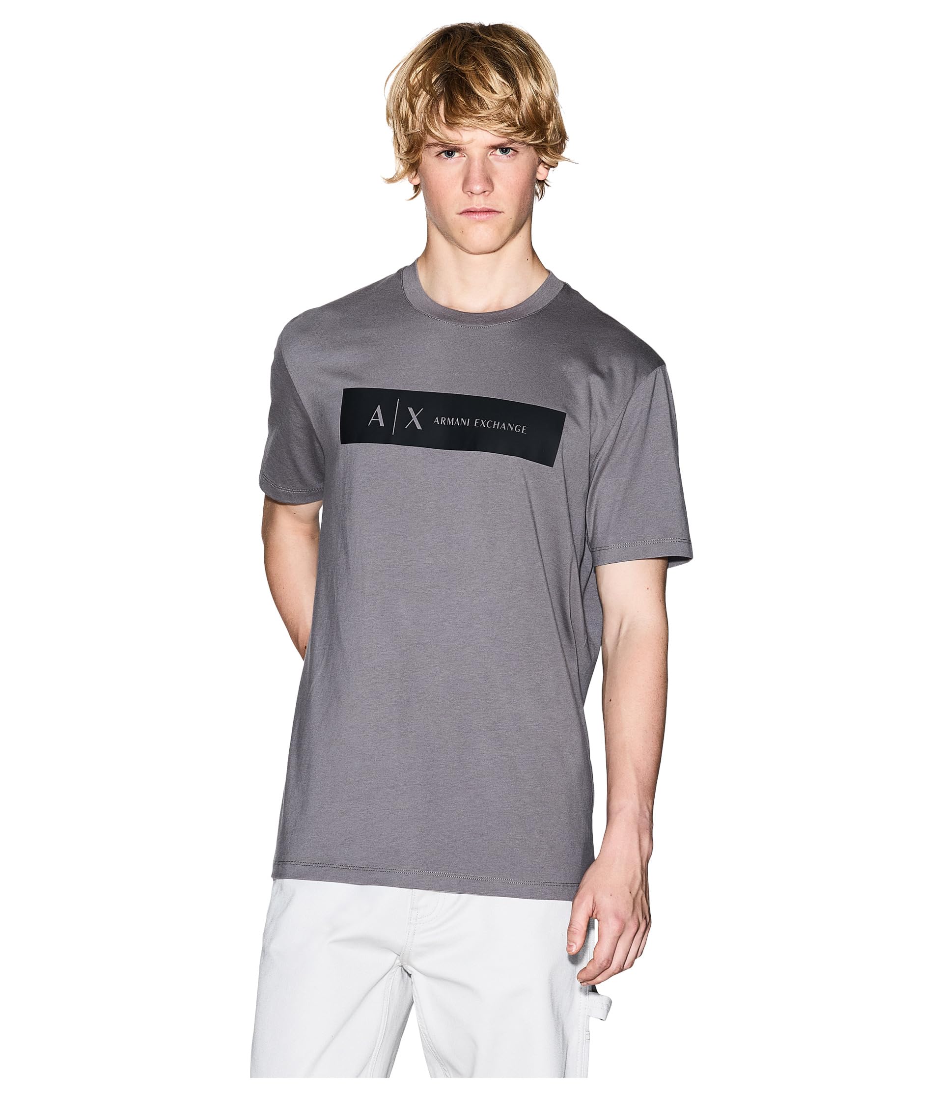 Armani Exchange Herren Dark Gull Gray Men's Short Sleeve Contrast Logo T-Shirt Grey S