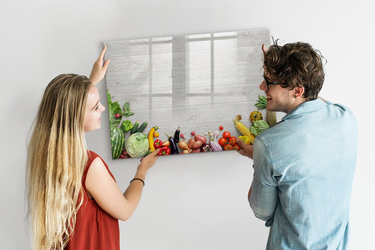 Magnetische Glas-Wandtafel inkl. Zubehör | Neodym-Magnete, Marker & Schwamm | Modernes Design | Für Organisation & Kreativität- 100x70 - Gemüse auf dem Tisch