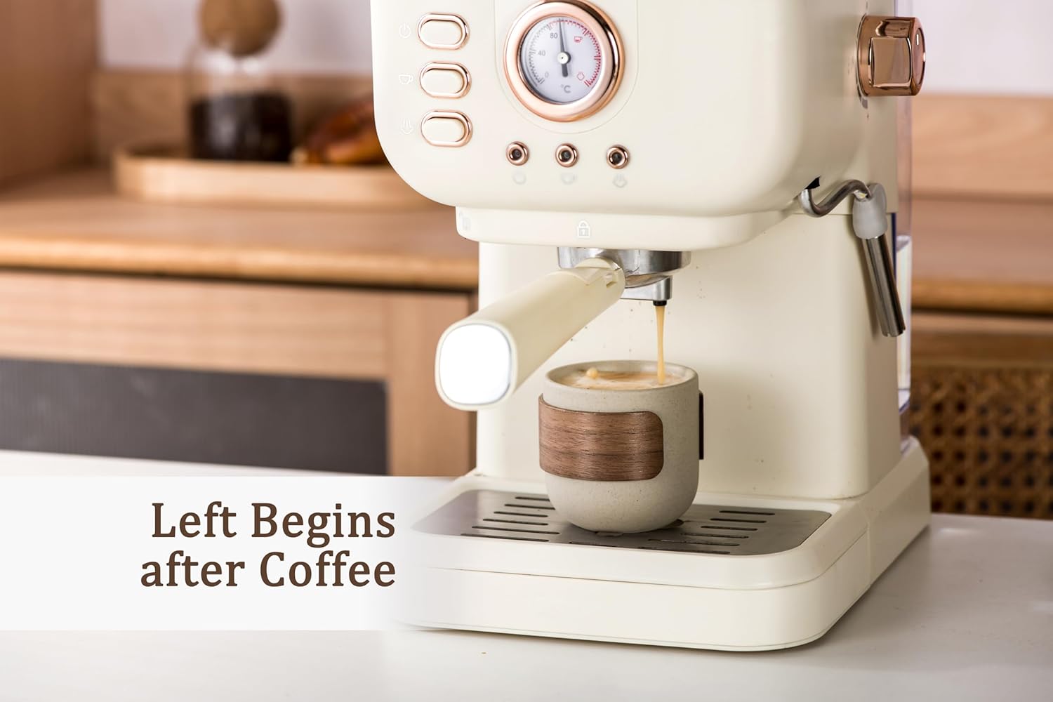 Ceramic Espresso Cups Set of 4,Double Espresso Shot Cups,4 oz Tea Cups Set of 4,Small Coffee Cups for Cappuccino,Latte,Perfect for Espresso Machine and Coffee Maker (Natural Beige, S+Cup Ring)