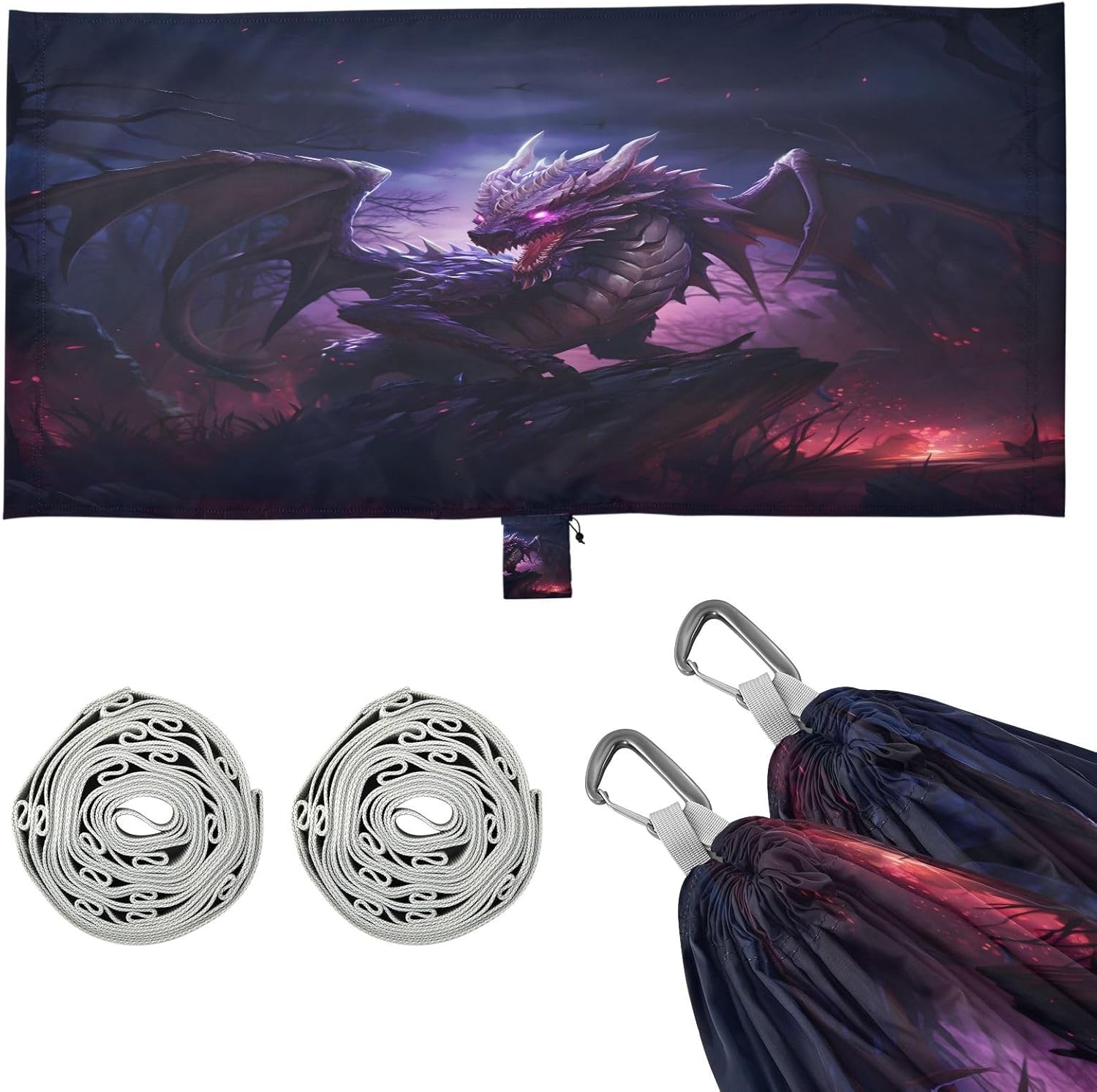 ALAZA Dragon at Night Camping Hammocks Single or 2 Person 500 lbs Portable Parachute Travel Hammock w/Tree Straps for Hiking Backpacking Indoor Outdoor