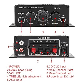 Power Amplifier Audio Karaoke Home Theater Amplifier 2 Channel Class D Amplifier USB/SD AUX Input, Power Cable Included