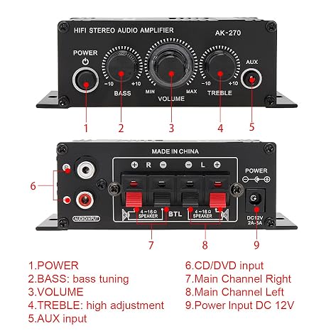 Power Amplifier Audio Karaoke Home Theater Amplifier 2 Channel Class D Amplifier USB/SD AUX Input, Power Cable Included