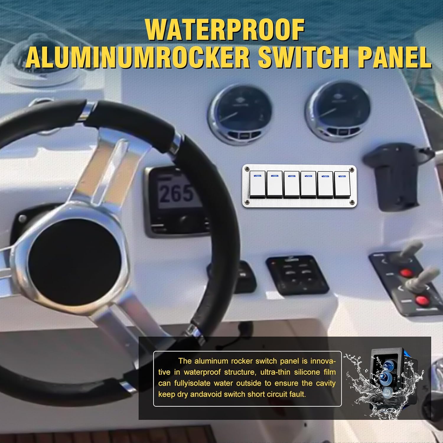 6 Gang Marine Boat Rocker Switch Panel Waterproof,12-24V Pre-Wired Aluminum Rocker Switch LED Indicator,Multi Function Marine Toggle Switche for RV Truck Boat SUV(Silver)