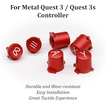 VRbrother Metal Left and Right Controller Replacement Set for Meta Quest3/3S Accessories, including Controller Keyboard, Mushroom Cap, ABXY Button, Back Key, and Function Key (Red)