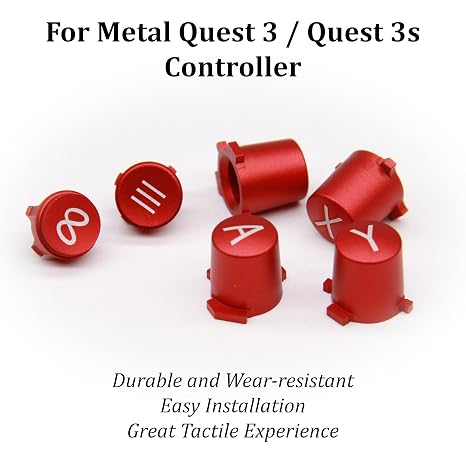 VRbrother Metal Left and Right Controller Replacement Set for Meta Quest3/3S Accessories, including Controller Keyboard, Mushroom Cap, ABXY Button, Back Key, and Function Key (Red)