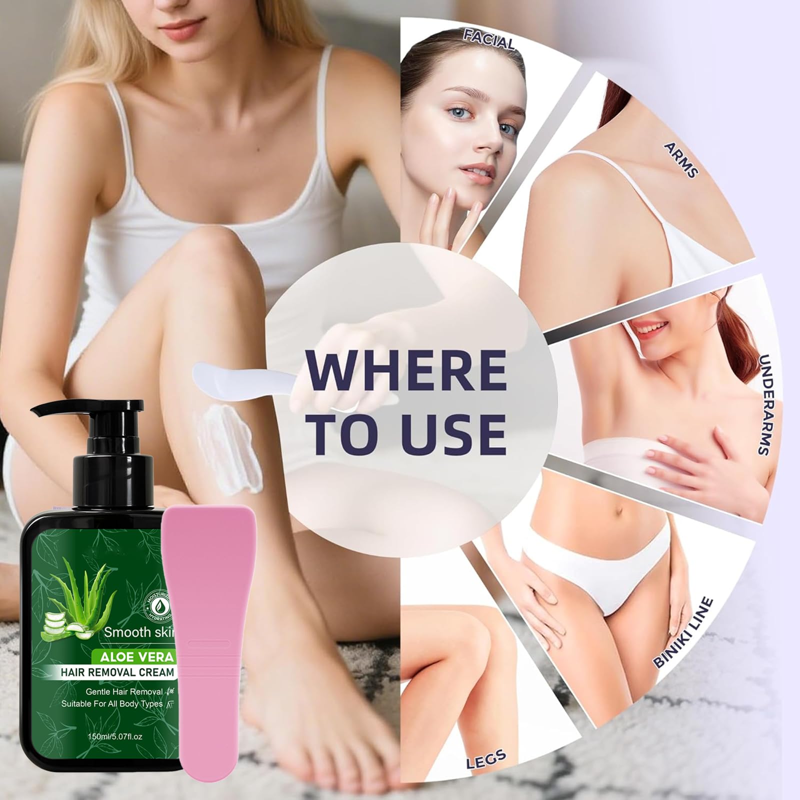 Crema depilatoria all'aloe vera per donne e uomini, crema per la depilazione della pelle sensibile, depilazione del viso per donne, pelle liscia, Crema Depiladora Para Mujer Partes Intimas (4 pezzi)