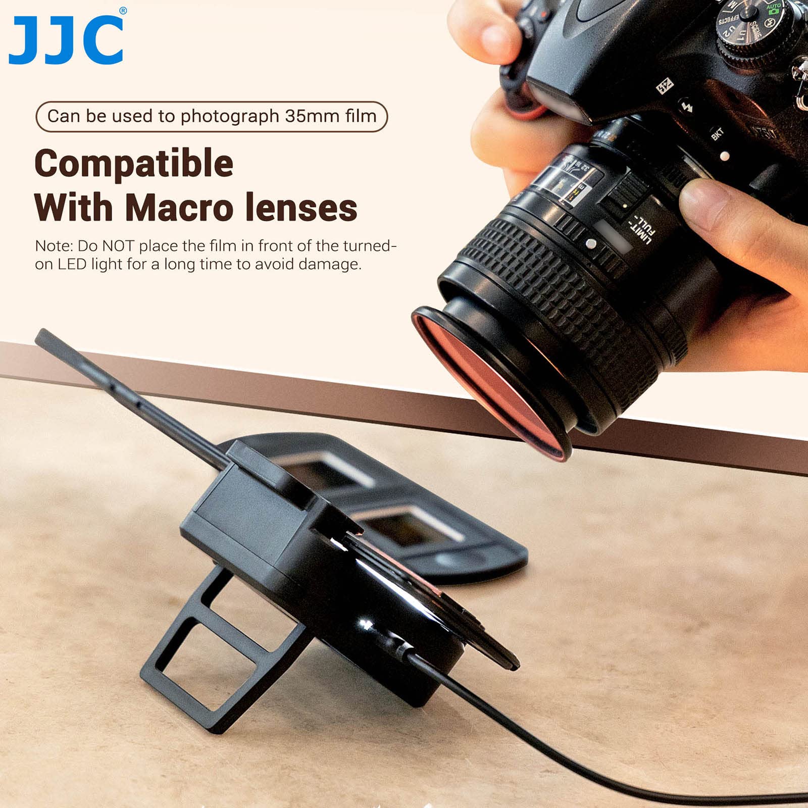 JJC Slide & Film Remake, avec Support de Montage pour Diapositive 1 x 35 mm, 1 Support de Film en Bande et Lumière LED, Ensemble de Lumière LED 6500K à 10 Niveaux pour la Copie Négative