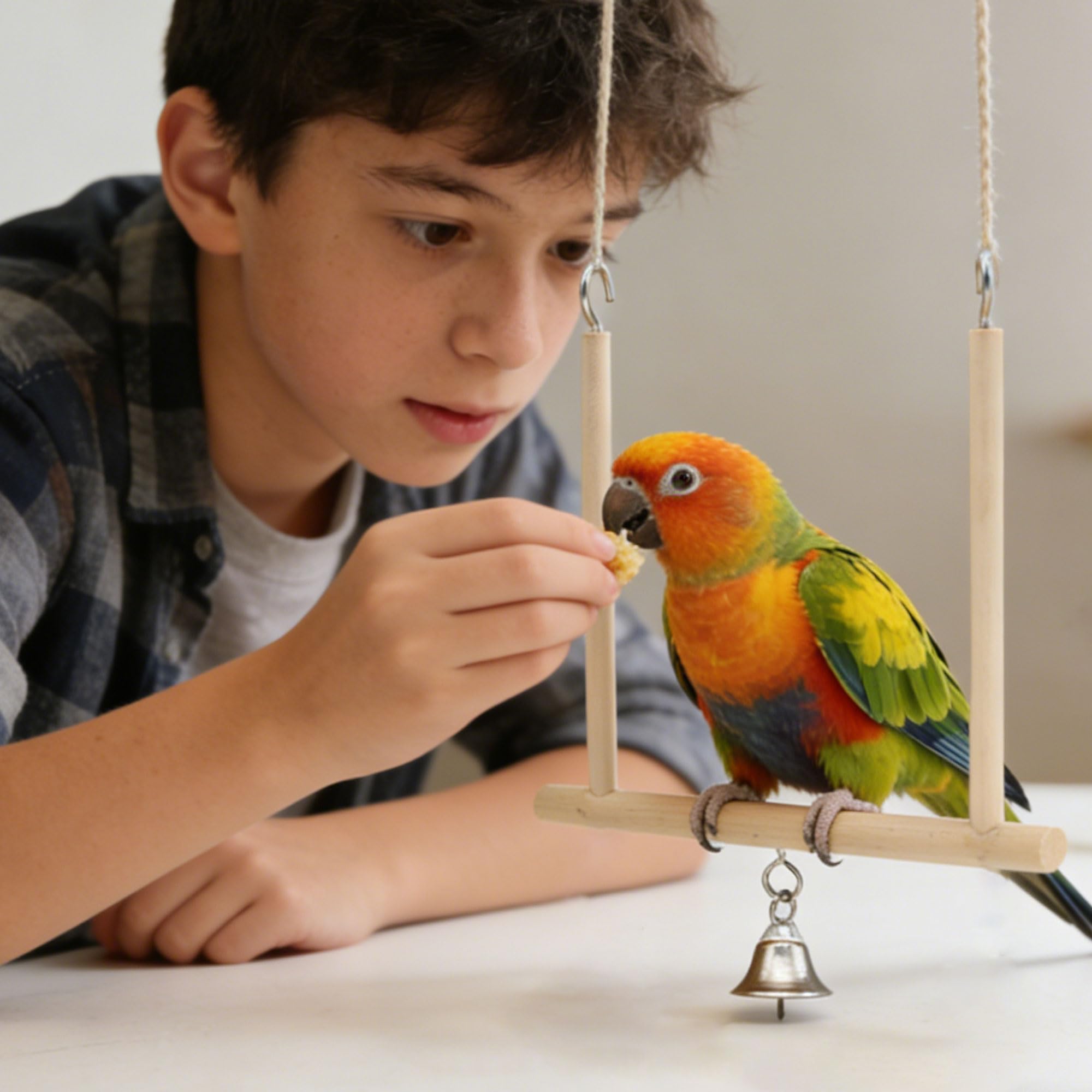 CINY 2 Pz Giocattoli Per Uccelli Altalene In Legno Massello Naturale Stand Gabbie Per Uccelli Accessori, Giocattolo Da Appendere Altalena Per Animali Domestici Con Campana Imita Habitat Naturale