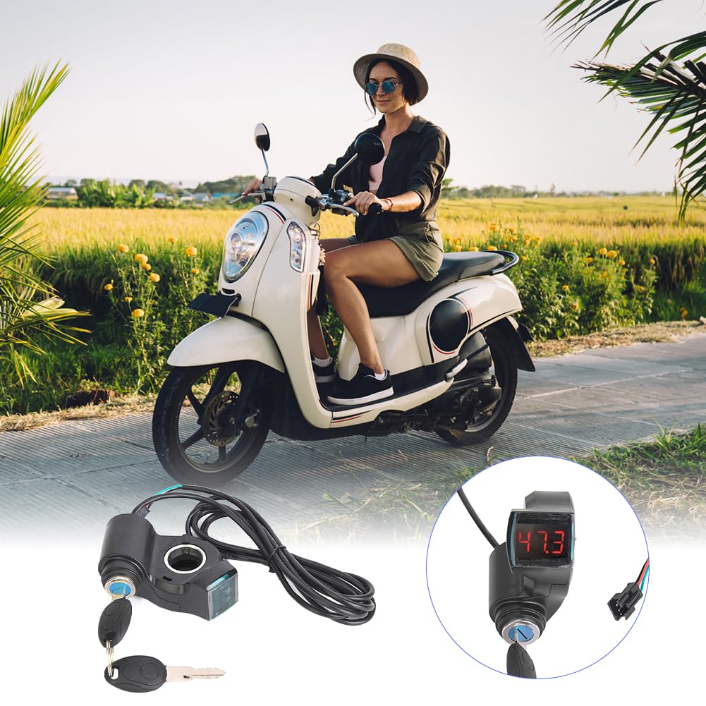 E Bike Thumb Throttle LCD Display, Sensitive Electric Scooter Speed Control Switch EBike Power Battery Voltage Digital Accurate Monitoring Accelerator with Key Lock for Vehicle Ride Riding 5V to 99V