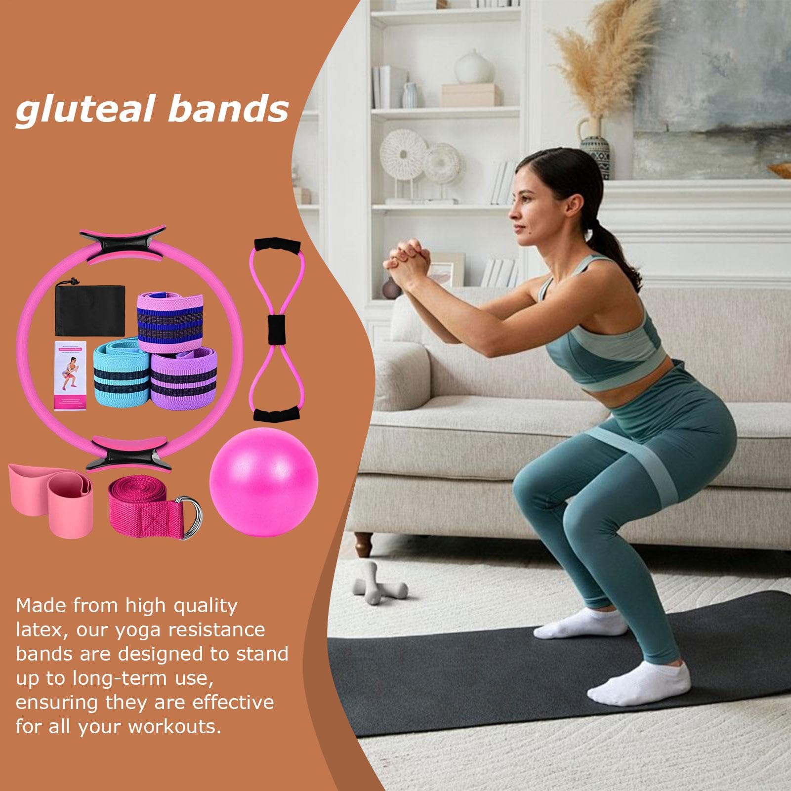 Kit Home Pilates, set di yoga per donne - Kit Pilates per allenamenti - Bande di yoga, attrezzatura per la casa, cintura elasticizzata, accessori per allenamenti multifunzionali per donne adulti